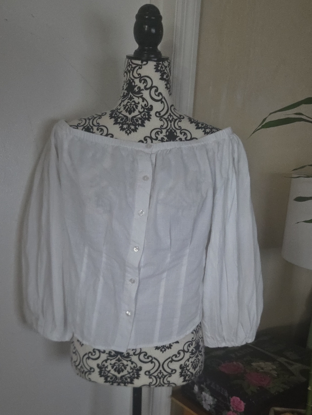 Women's White Off-Shoulder Button Front Blouse